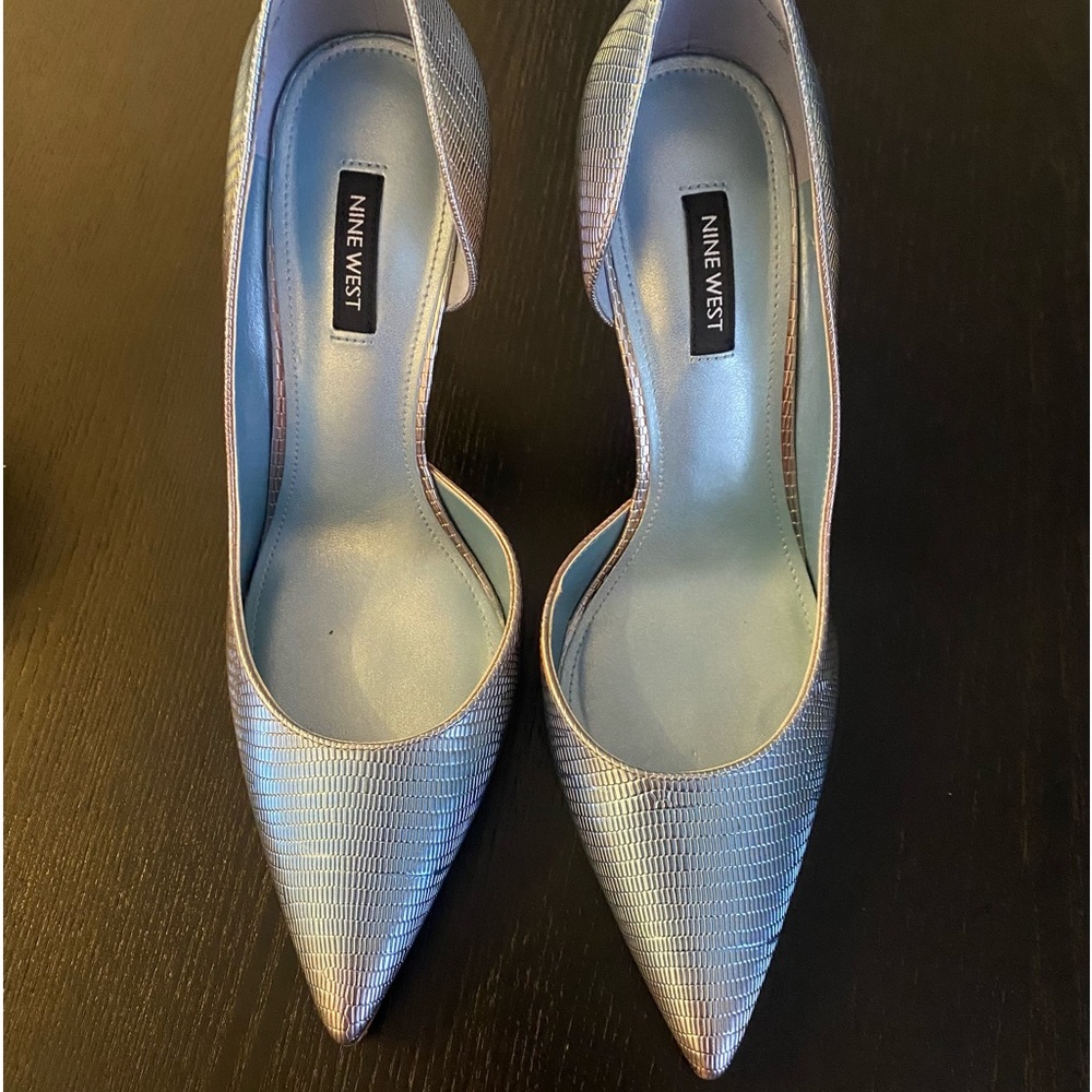 Nine West pumps, worn once. Beautiful hints of silver/ blue/ pink.